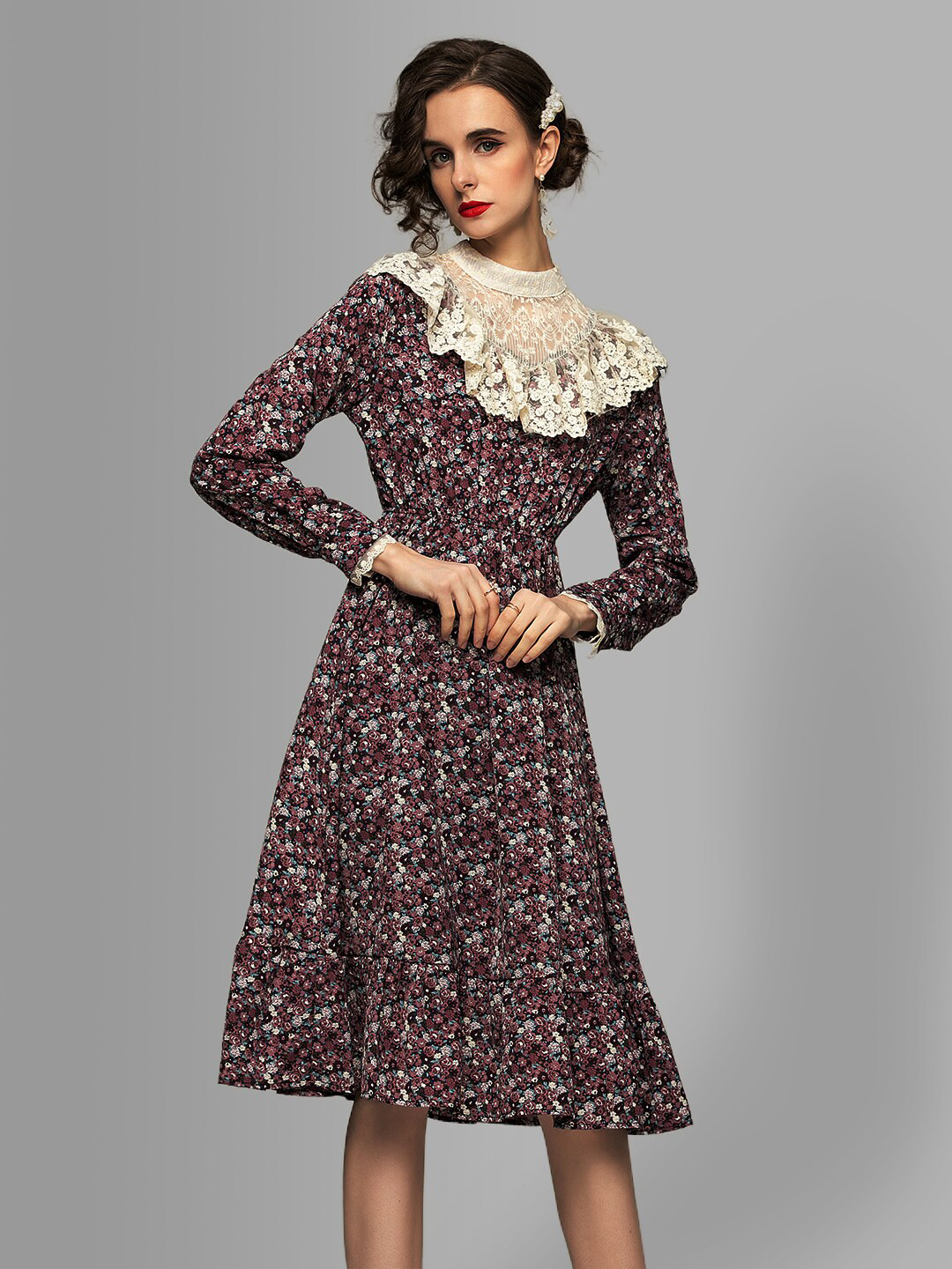 JC Collection Women Rose & Off White Floral Printed Dress