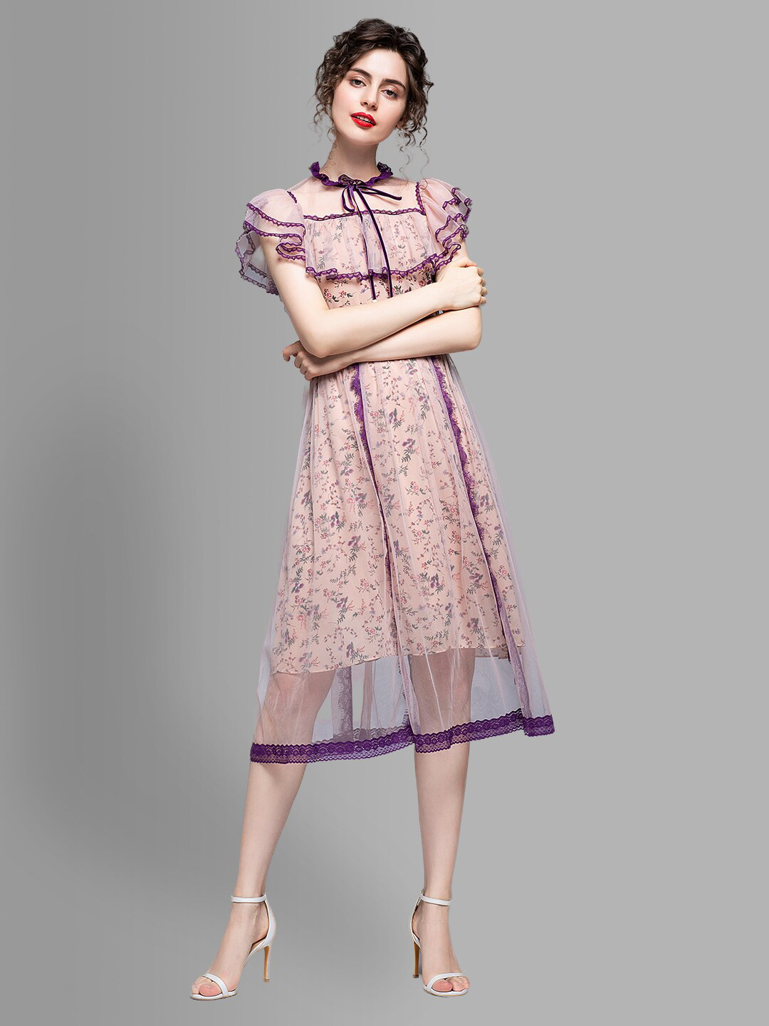 JC Collection Purple Floral Shirt Midi Dress