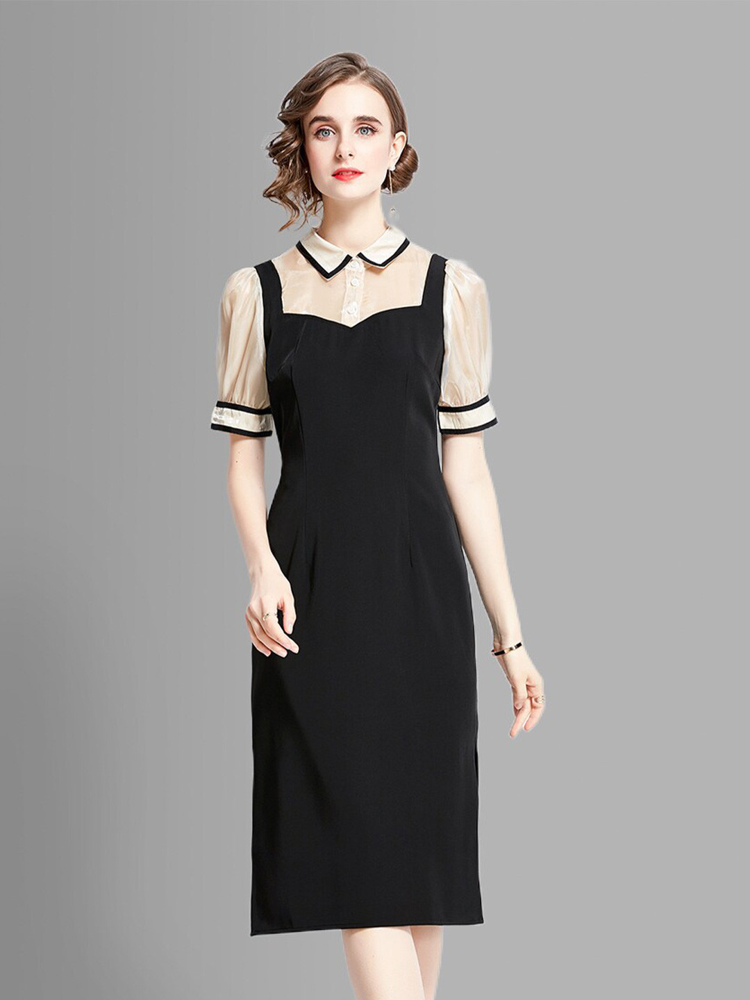 JC Collection Black Formal Sheath Midi Dress