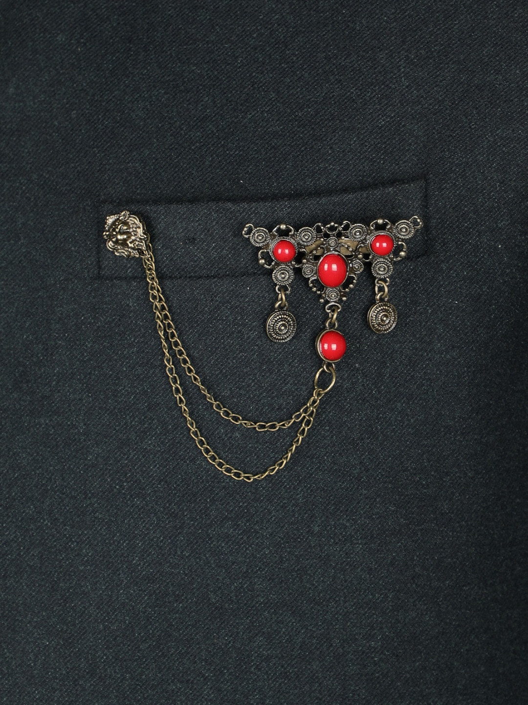 Alvaro Castagnino Men Copper-Plated & Red Embellished Brooch