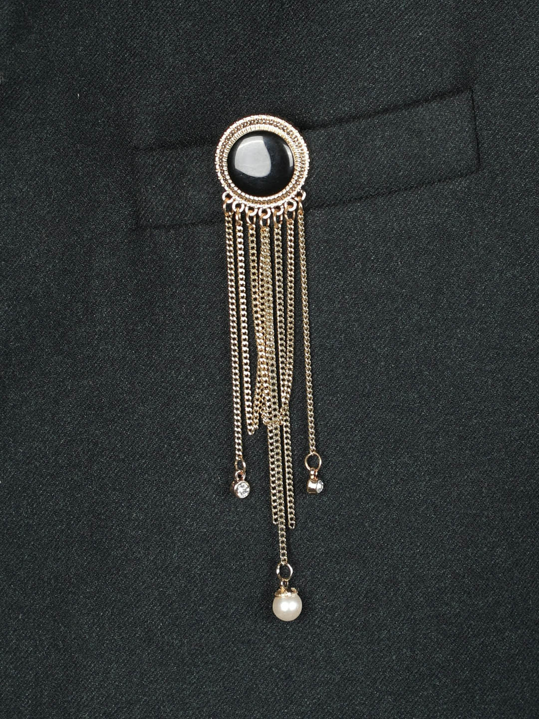 Alvaro Castagnino Men Gold-Toned & Black Stone-Studded & Beaded Brooch Pin