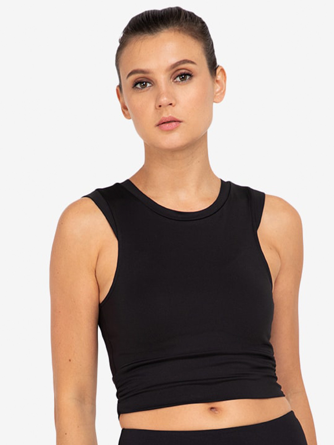 ZALORA ACTIVE Women Black Solid Ruched Side Crop Tank Top