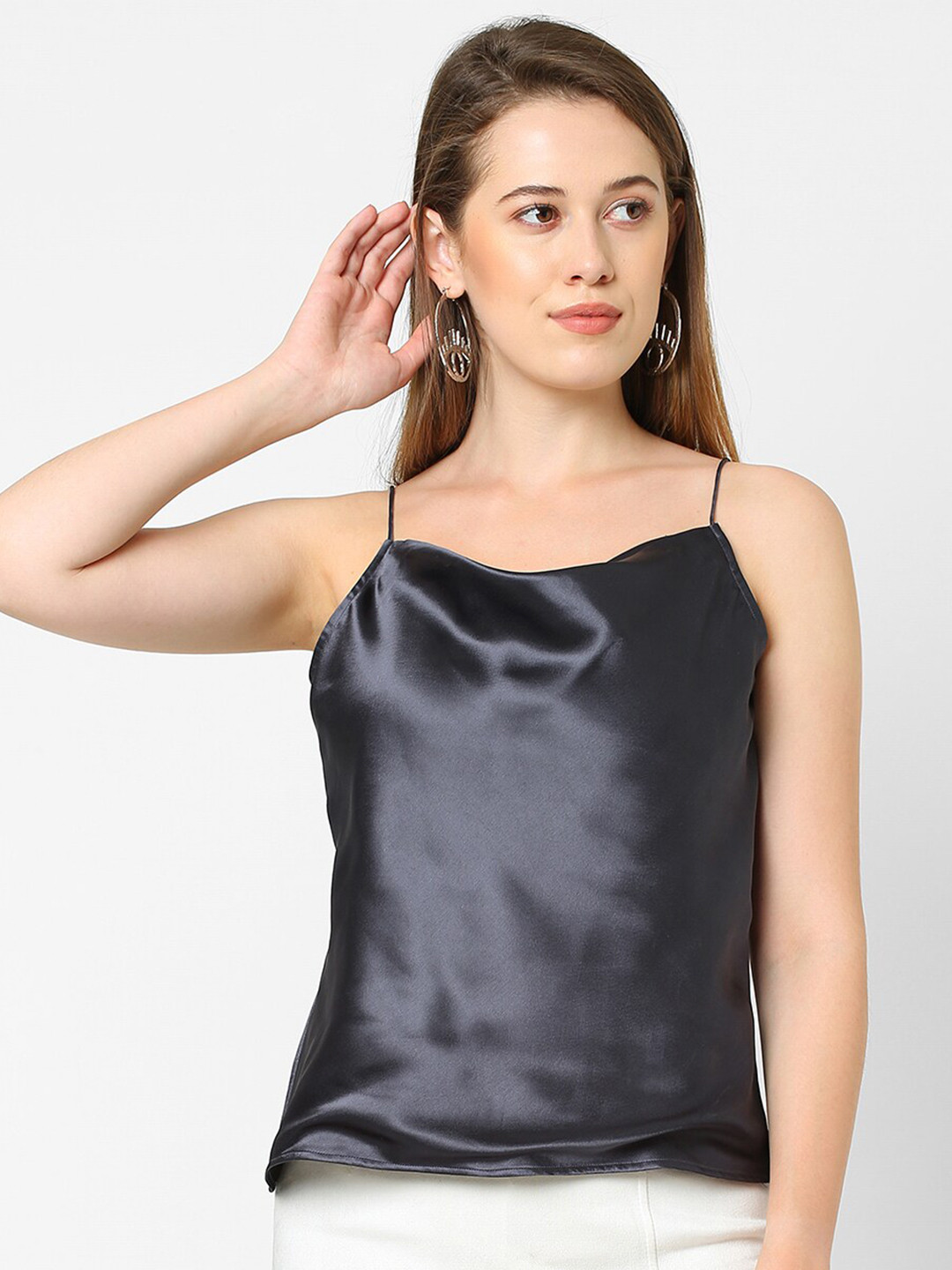 MISH Women Steel Solid Satin Top