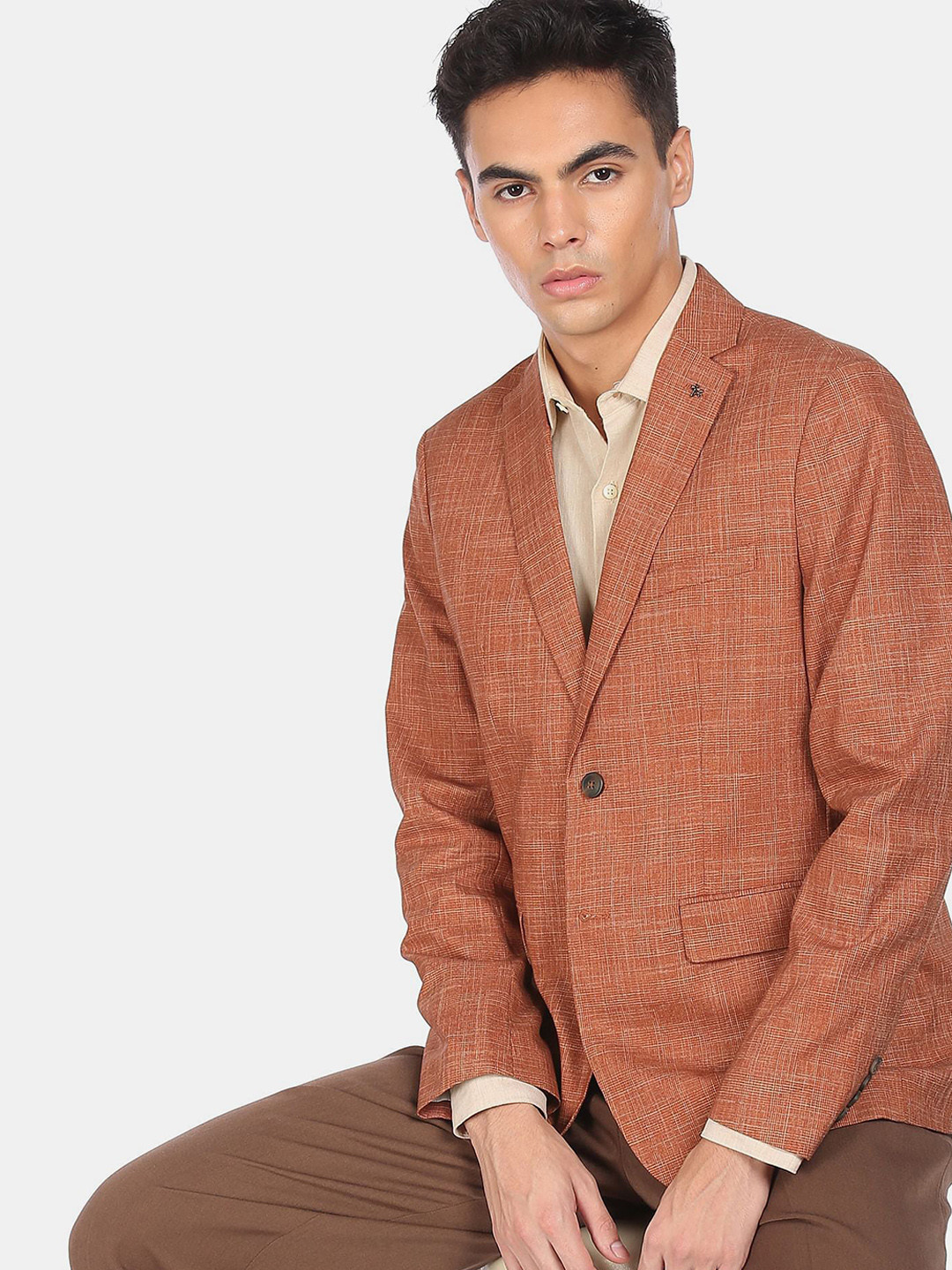 Arrow Men Rust Single-Breasted Blazer