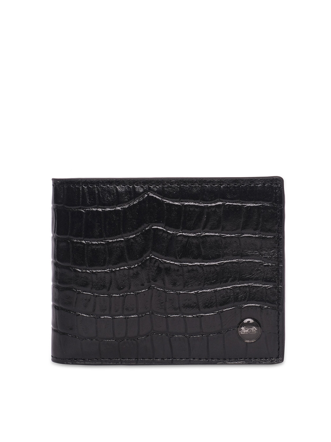 Belwaba Men Black Textured Leather Two Fold Wallet