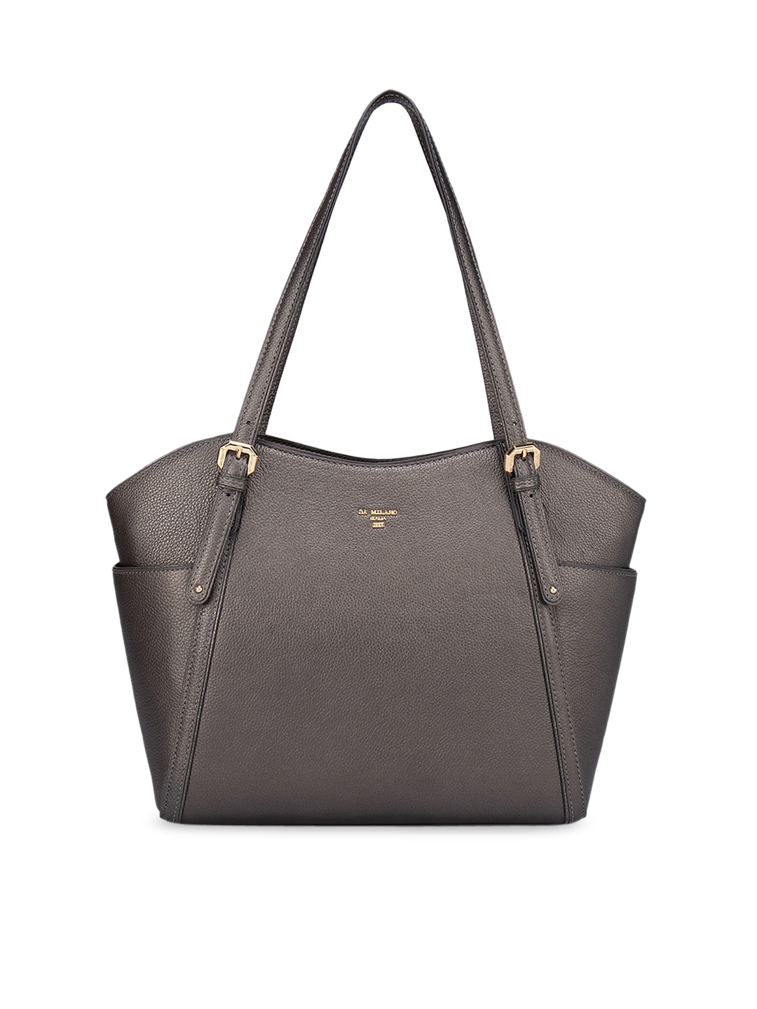 Da Milano Grey Leather Structured Shoulder Bag