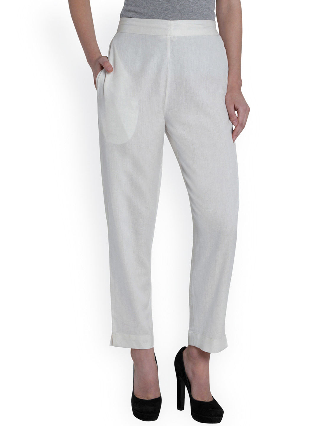 Indibelle White Smart Fit Peg Trousers