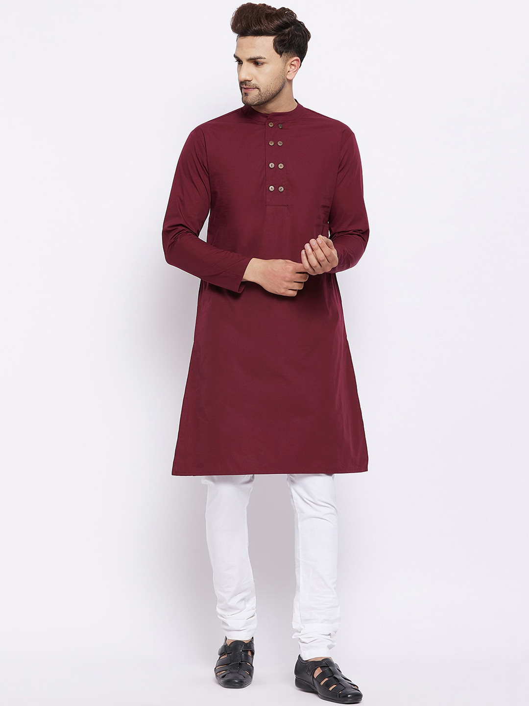 Hypernation Men Maroon Pure Cotton Lucknawi Kurta