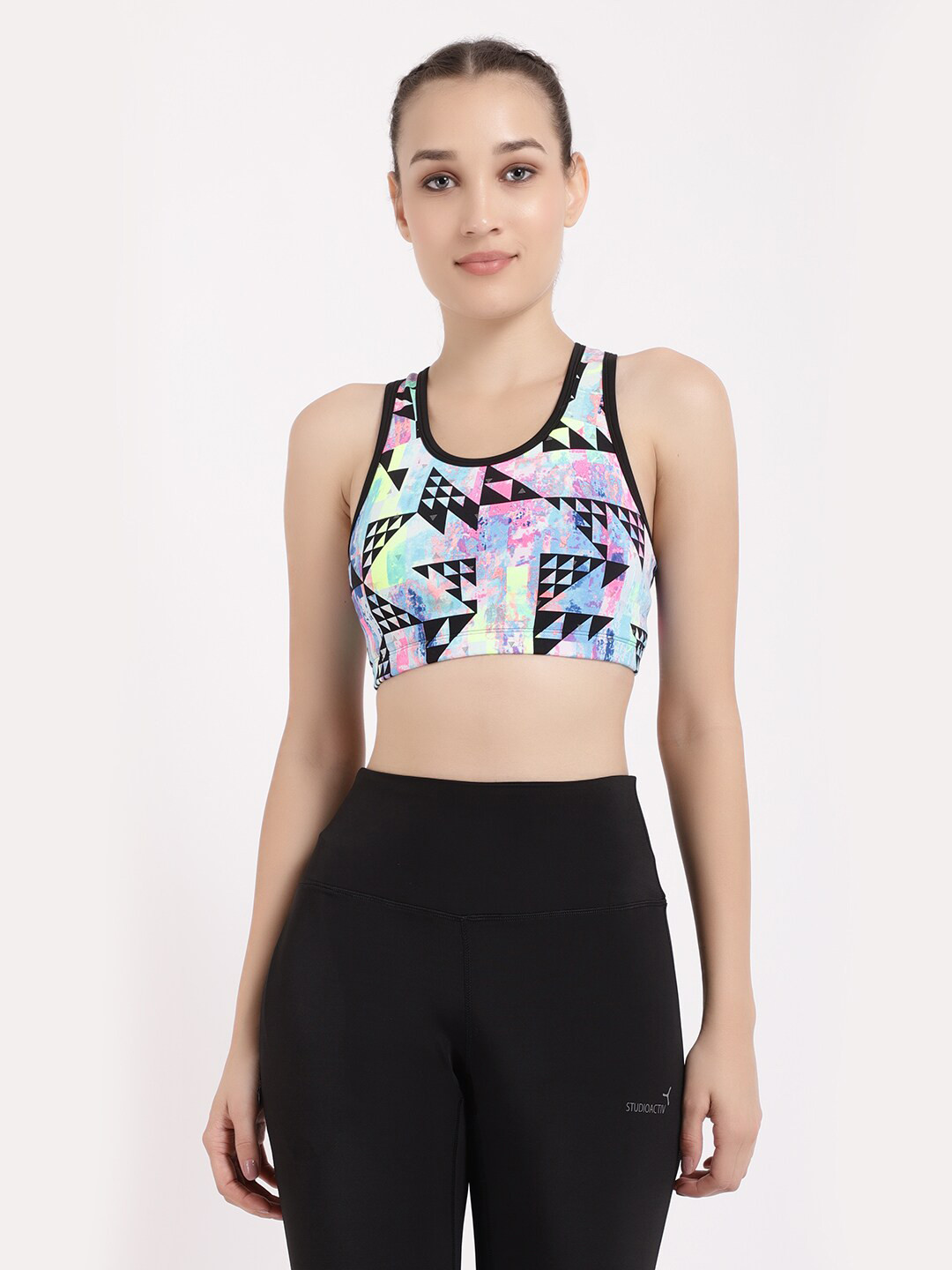 STUDIOACTIV Pink & Black Geometric Printed Sports Bra