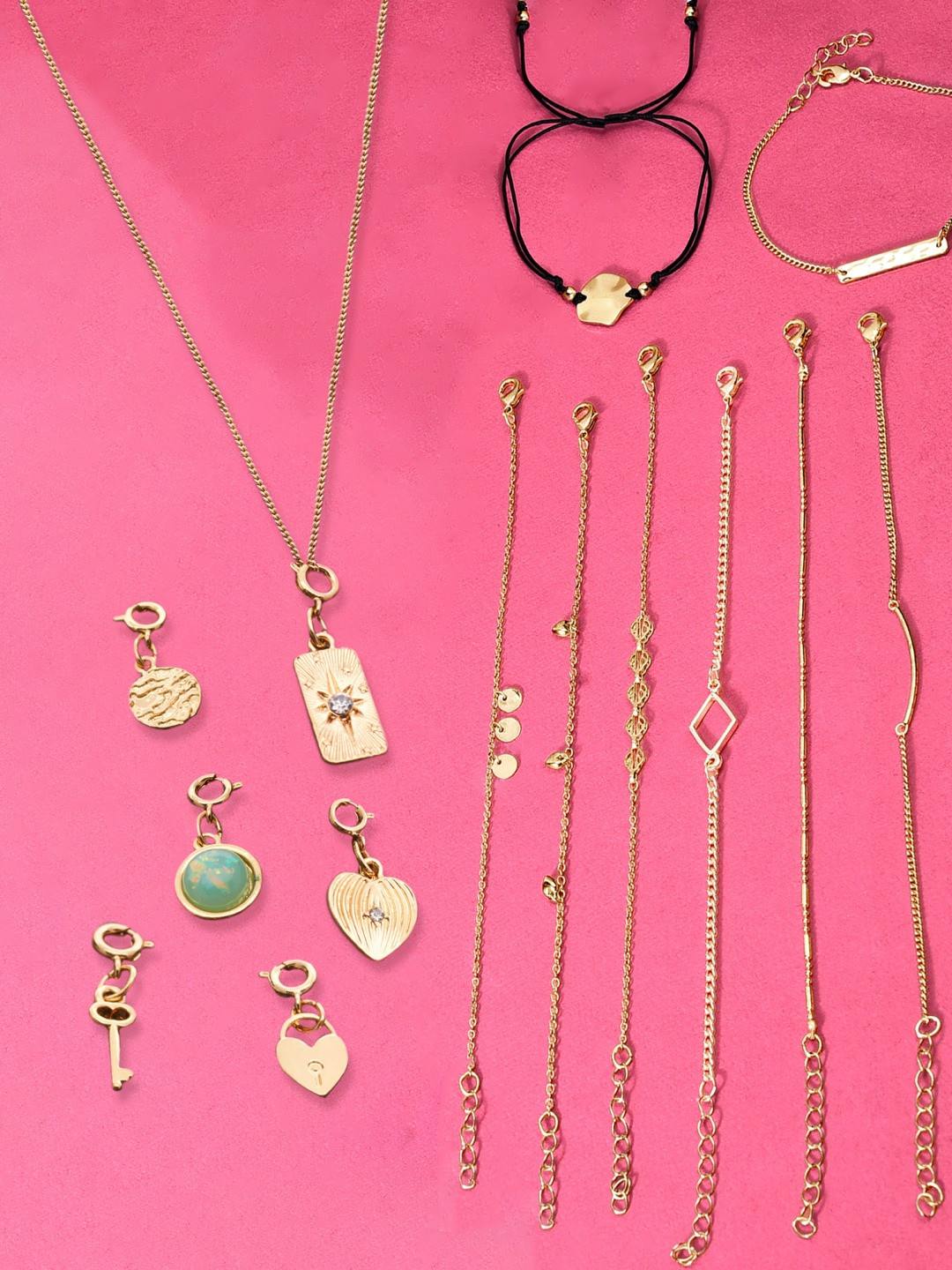 AMI Gold-Plated Chain with 5 Pendant & 8 Bracelet