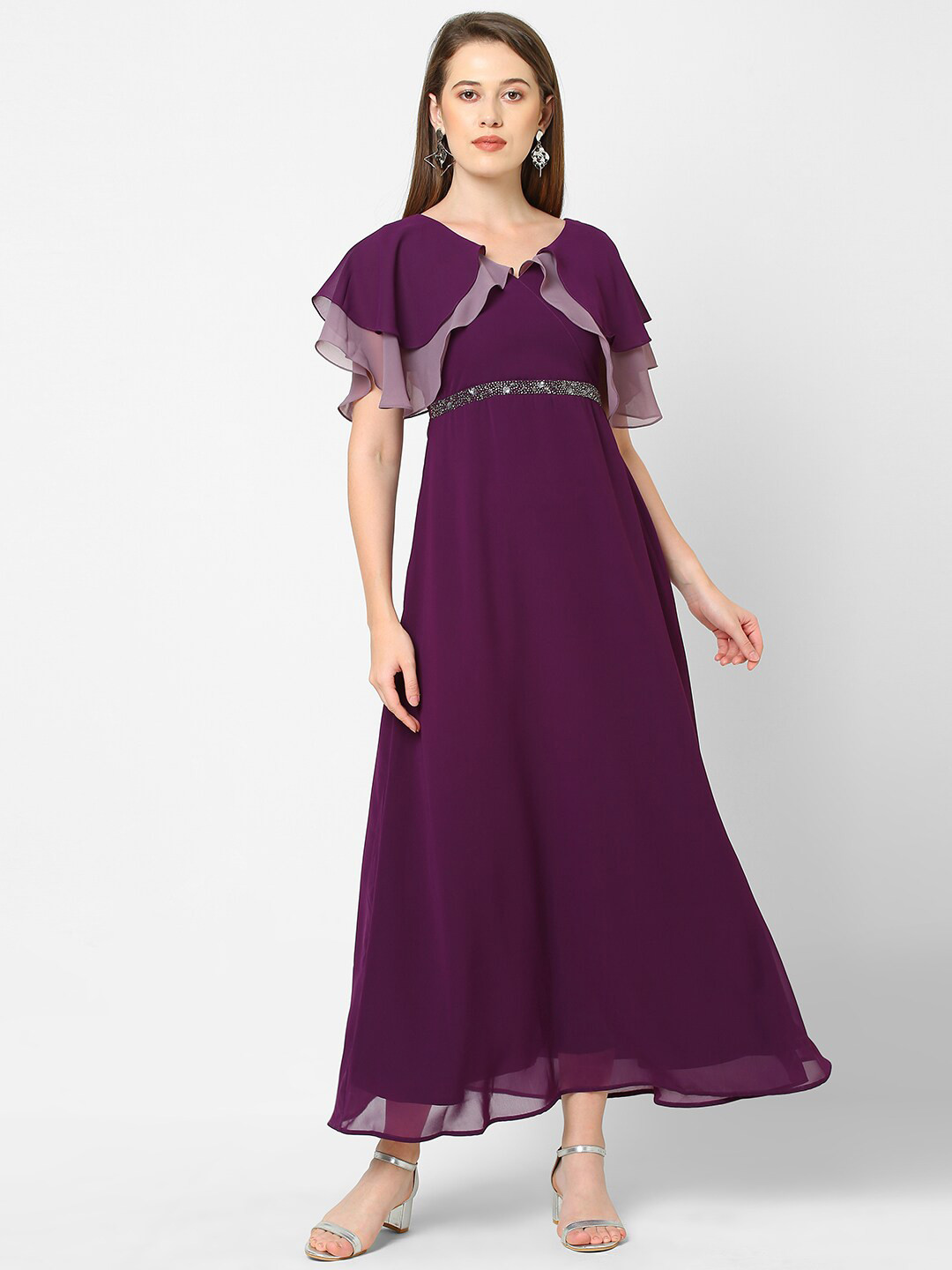 MISH Women Purple Layered Georgette Maxi Dress