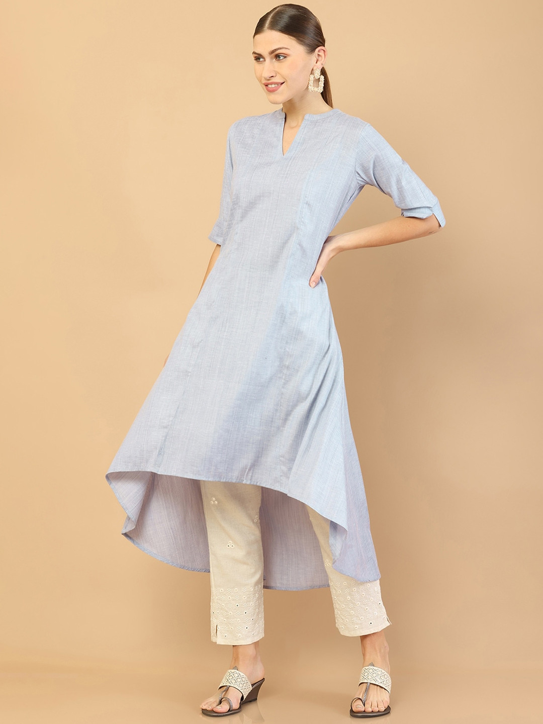 Soch Women Blue High Low Rayon Kurta