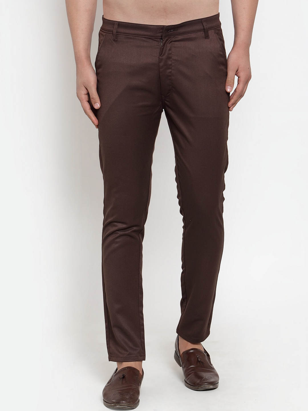 JAINISH Men Coffee Brown Smart Slim Fit Easy Wash Cotton Casual Trousers