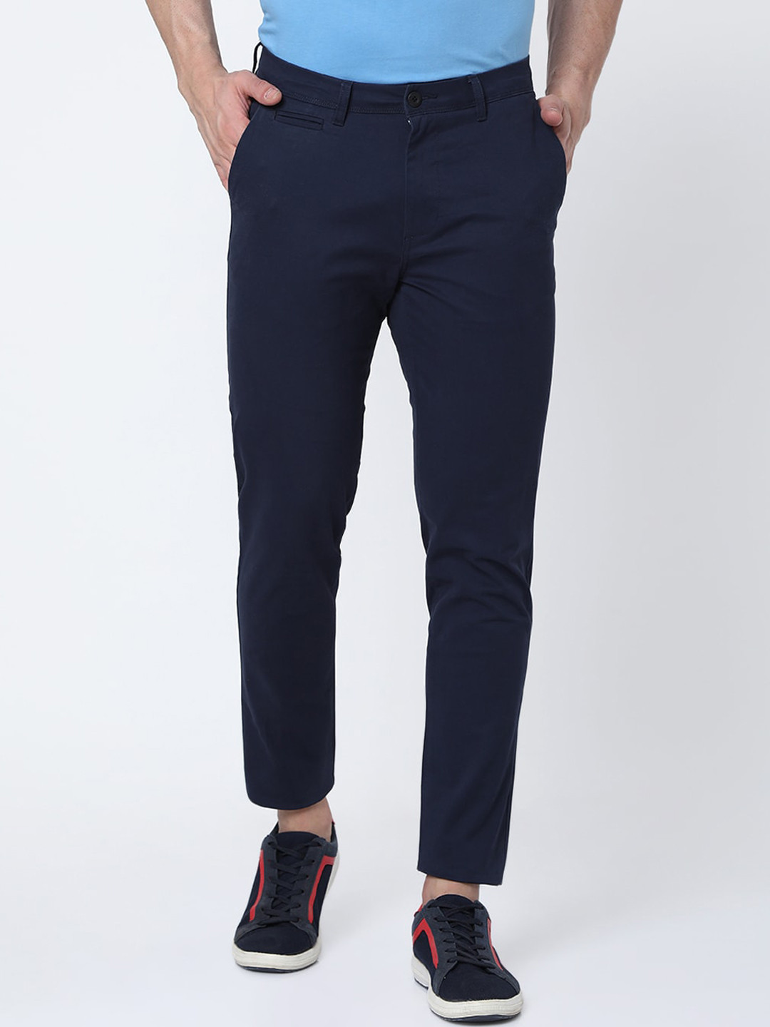 MERCHANT MARINE Men Navy Blue Slim Fit Cotton Chinos Trousers
