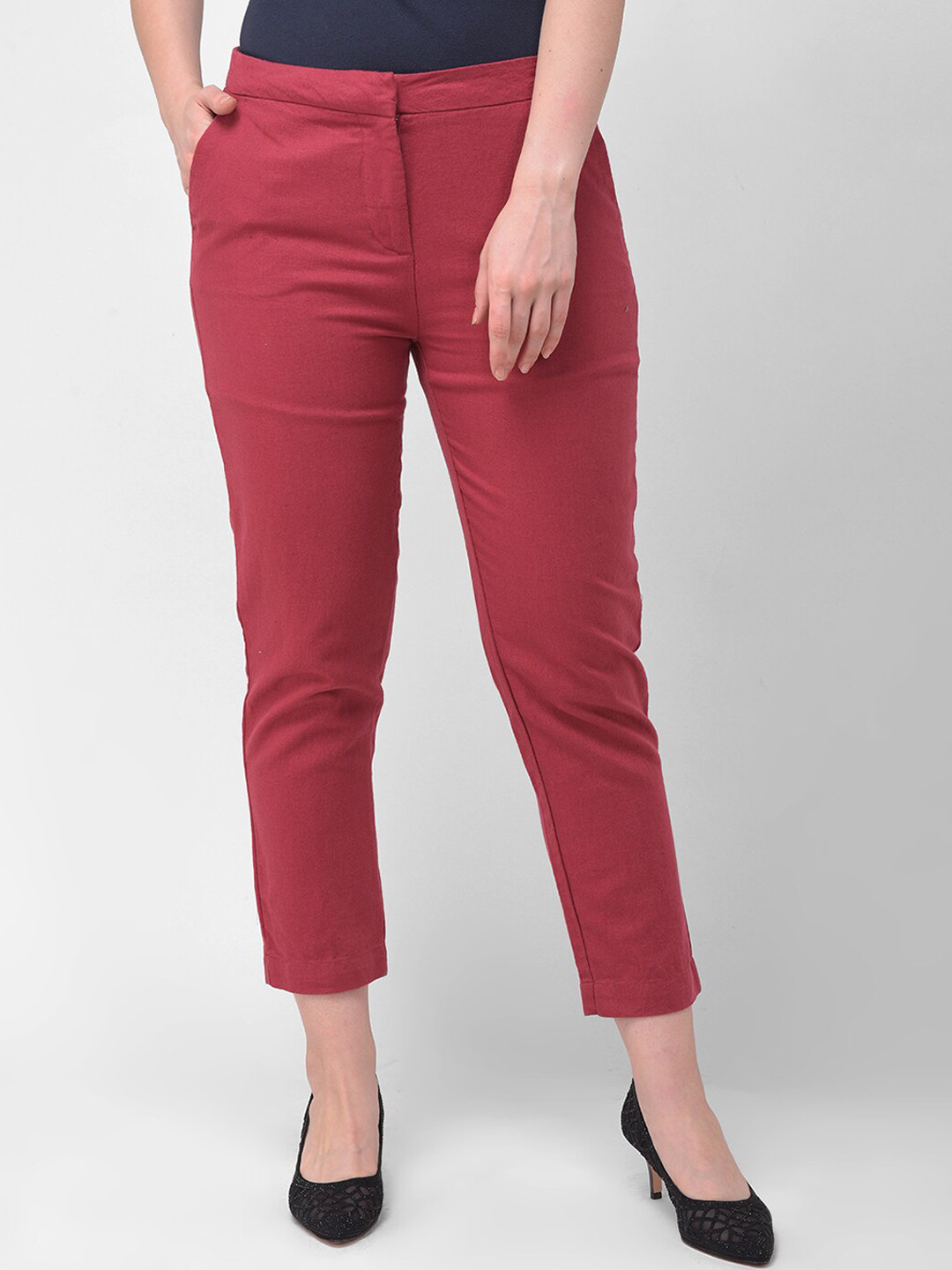 Woodland Women Red Tapered Fit Trousers