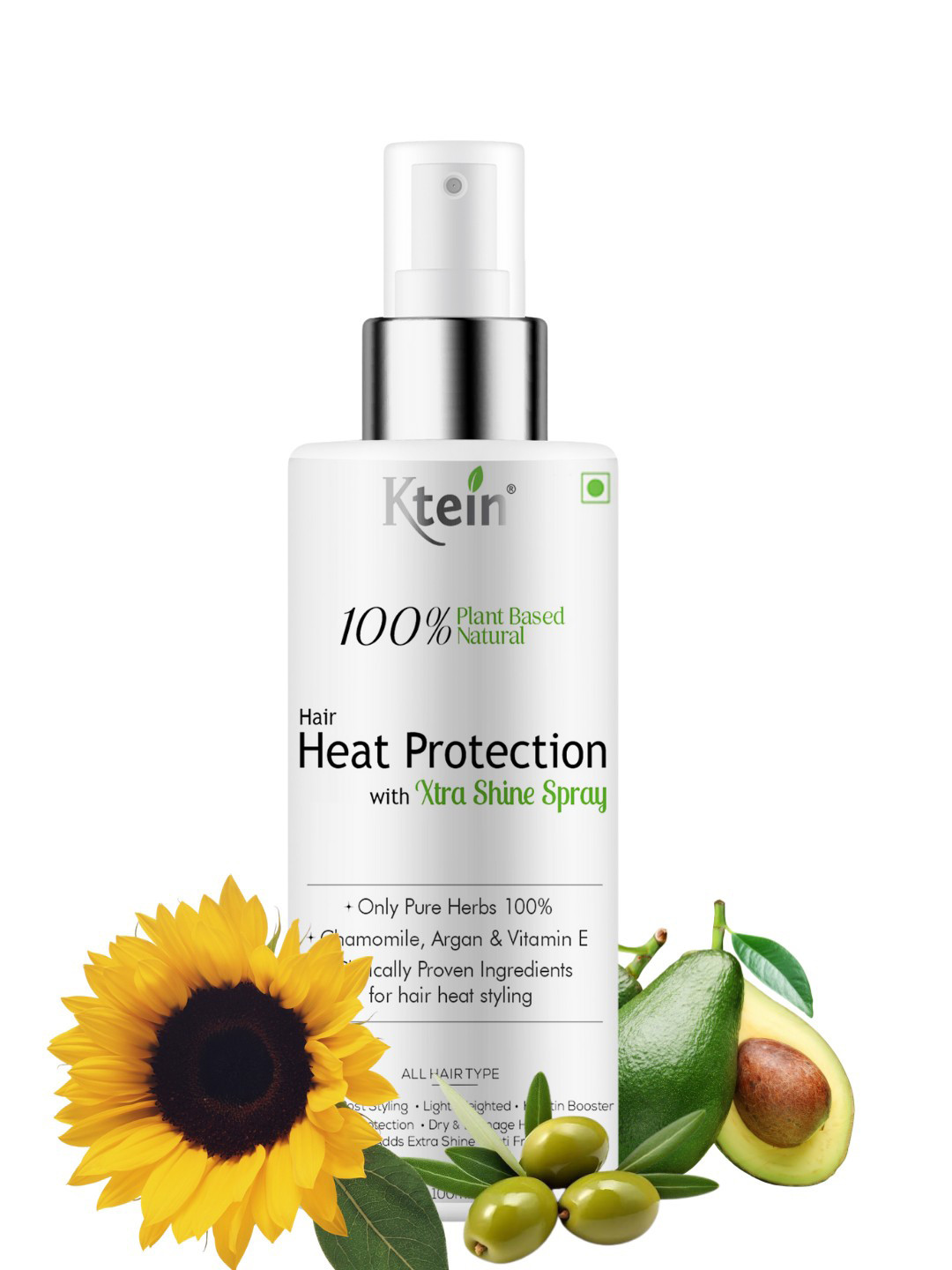 Ktein 100% Plant Based Natural Hair Heat Protection with Extra Shine Spray - 100ml