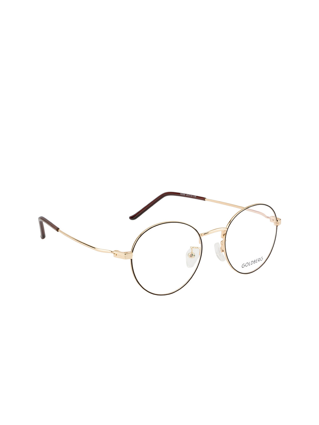 Gold Berg Unisex Brown & Gold-Toned Full Rim Round Frames Eyeglasses