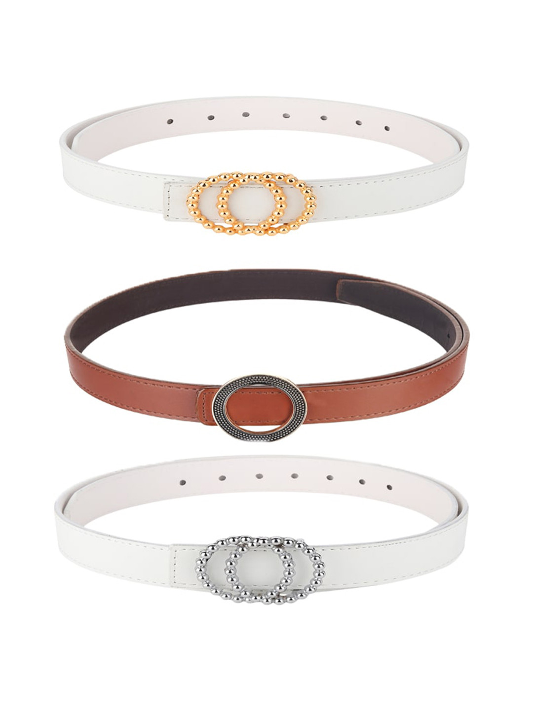 Kastner Women Brown & Off-White Set Of 3 Artificial Leather Belt