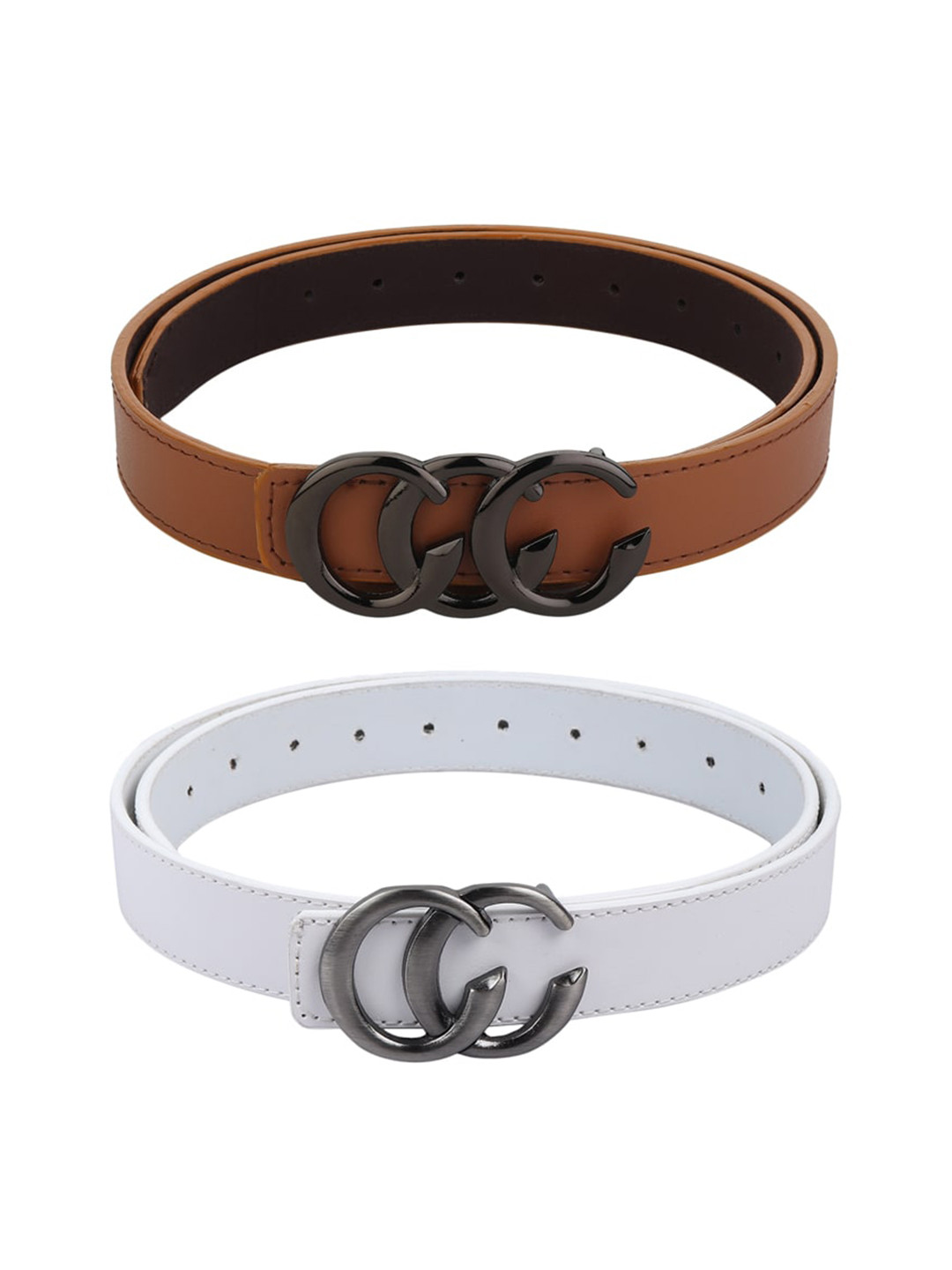 Kastner Women Pack of 2 Brown & White Solid Casual Belts