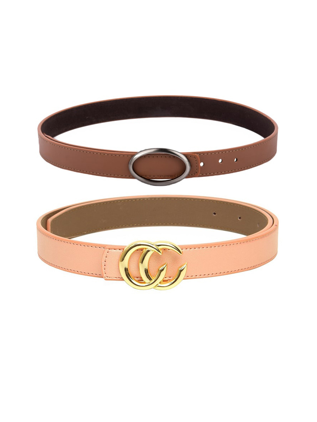 Kastner Women Pack of 2 Brown & Peach Colored Solid Casual Belts