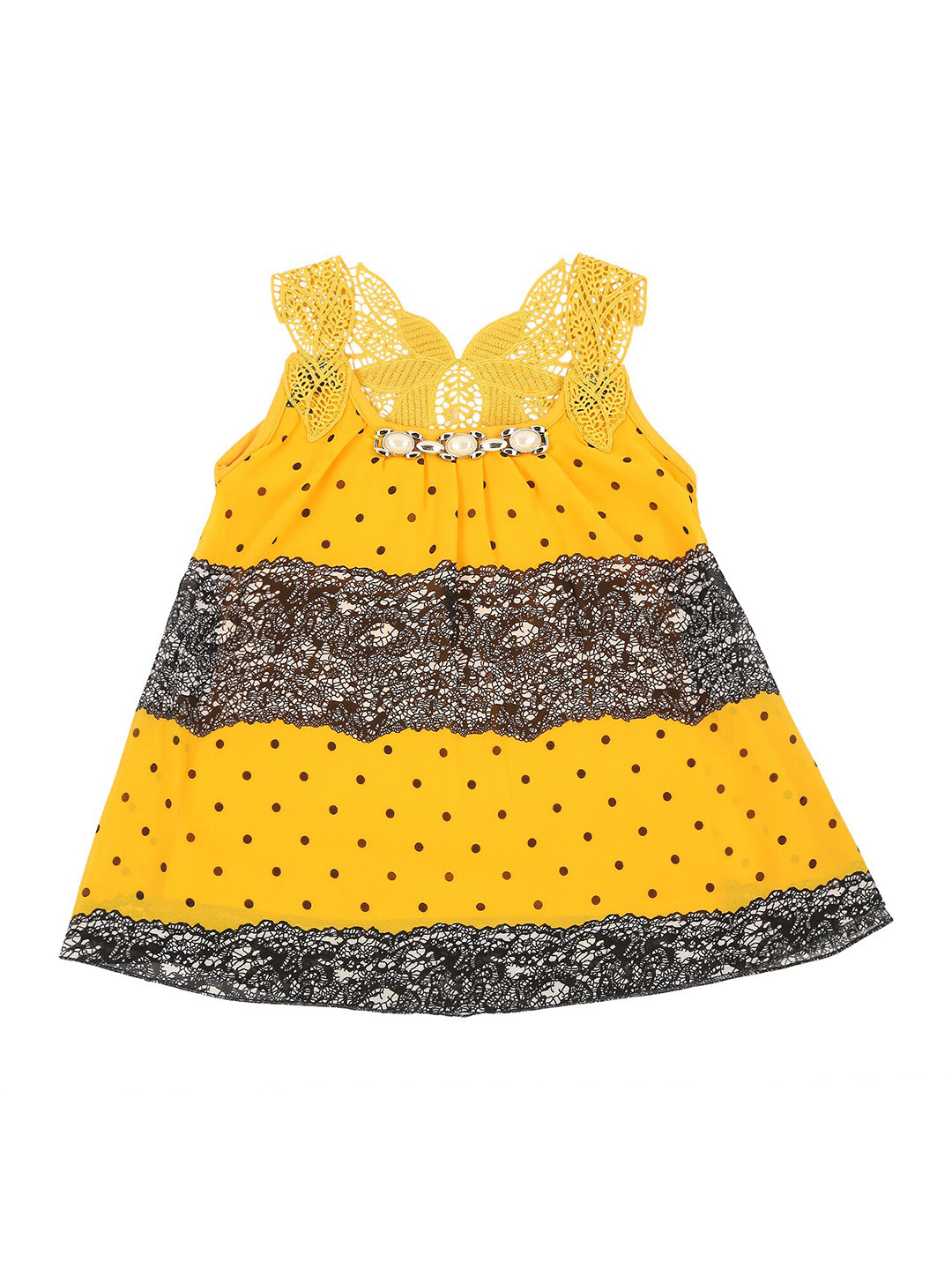 Actuel Yellow & Black Print Georgette Top