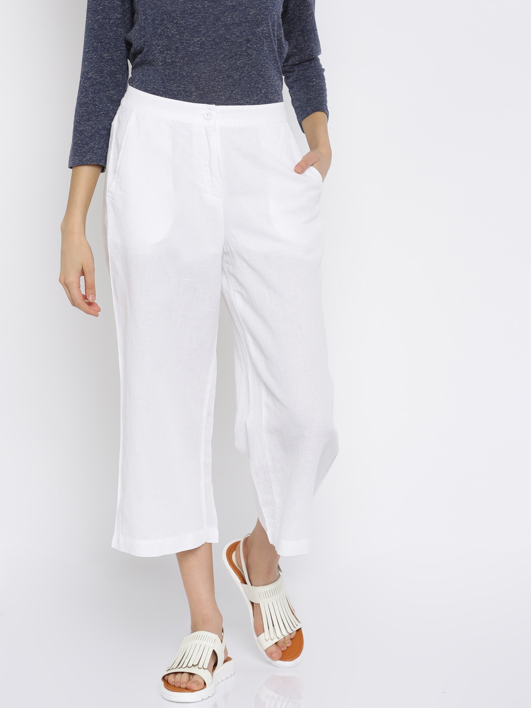 Buy SASSAFRAS Women White Culottes  Trousers for Women 2472474  Myntra