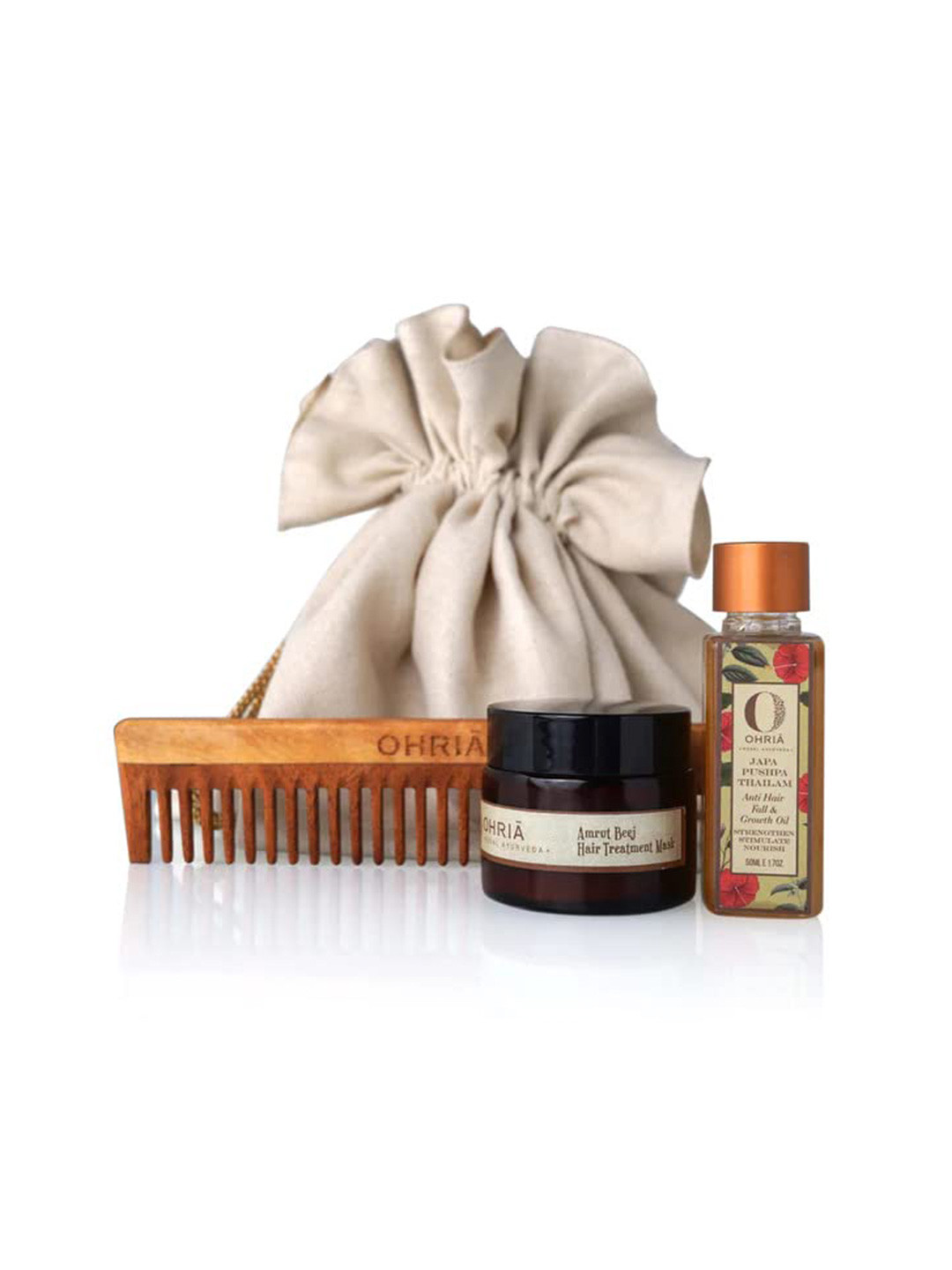 OHRIA AYURVEDA Hair Spa Ritual Kit with Natural Neem Wooden Comb