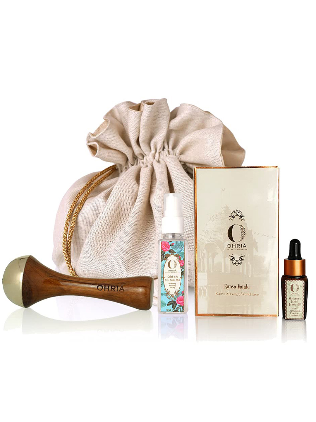 OHRIA AYURVEDA Kansa Face Massage Ritual Kit with Kansa Face Wand, Facial Mint & Face Oil