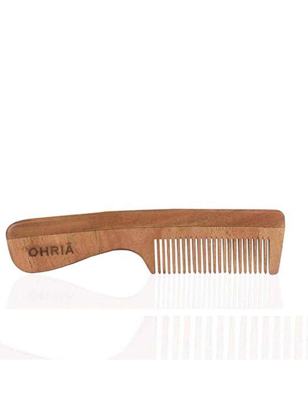 OHRIA AYURVEDA Natural Neem Wooden Comb with Handle & Fine Tooth for Hair Growth