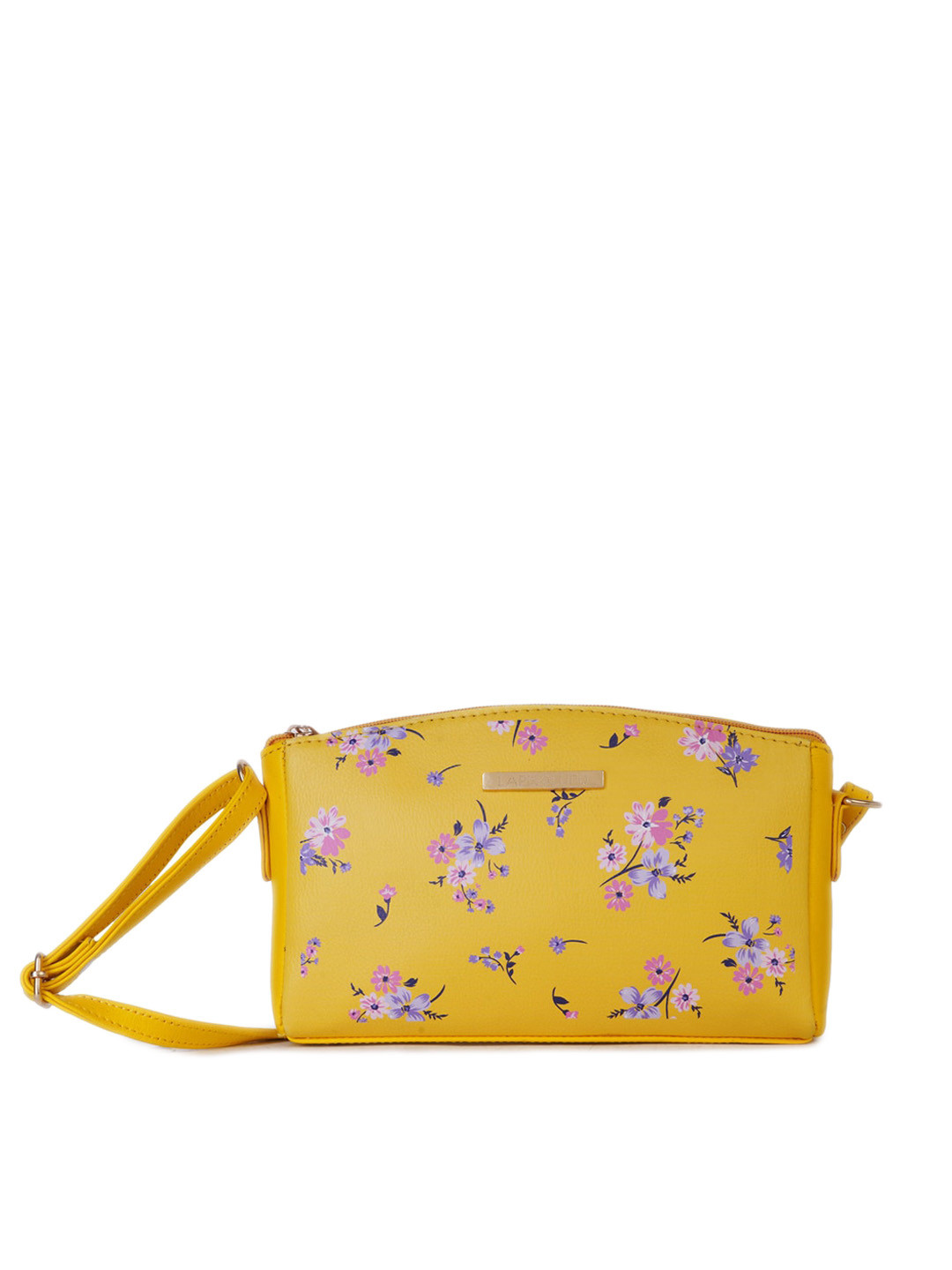 Lapis O Lupo Yellow Floral Printed Structured Sling Bag