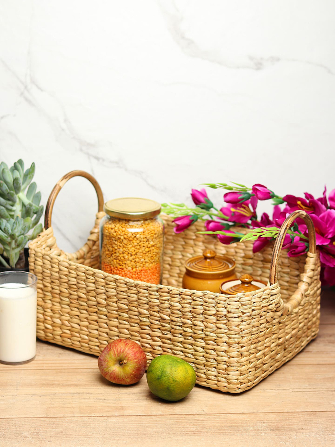 HABERE INDIA Beige Grass Storage Basket