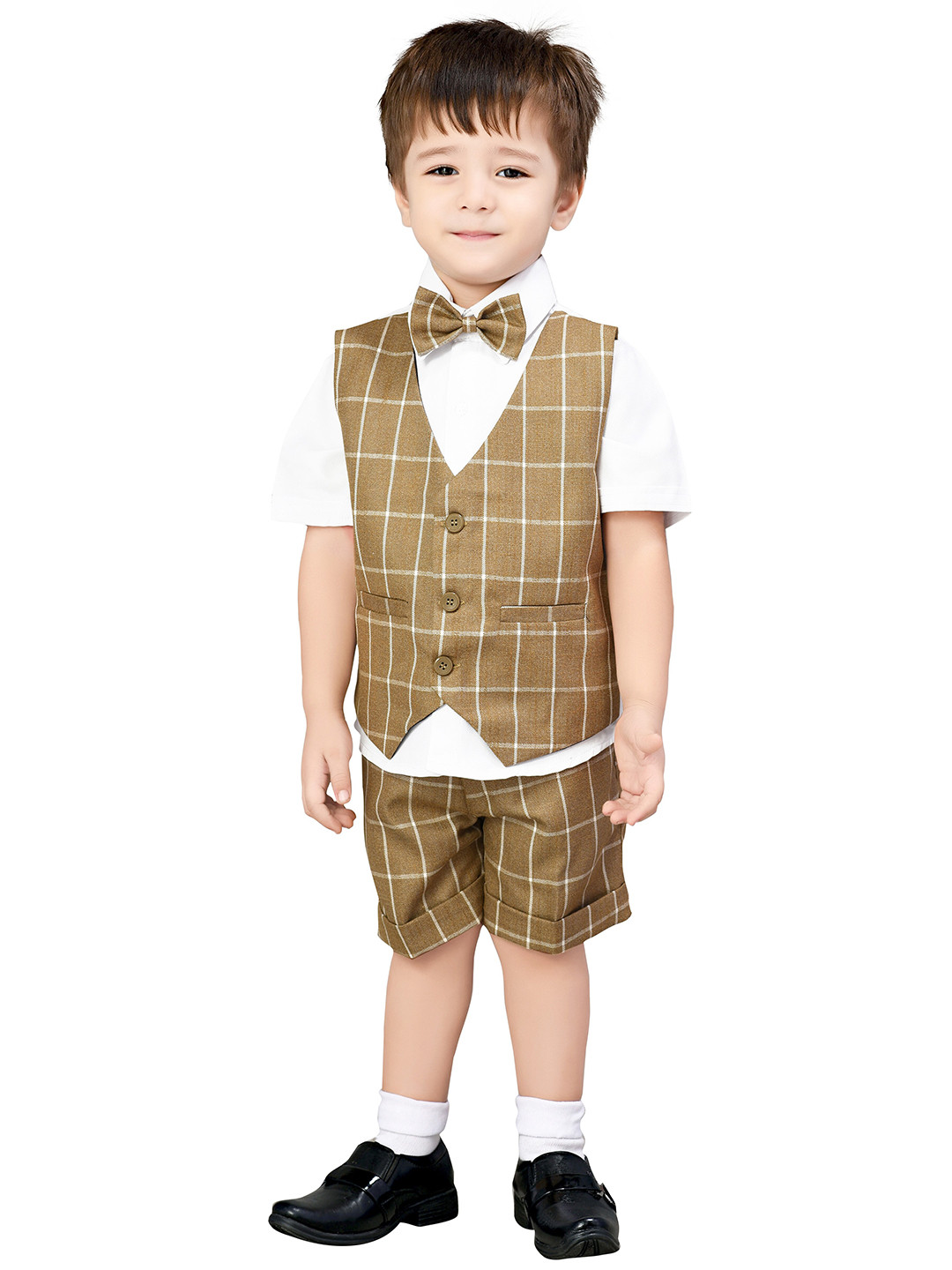 Jeetethnics Boys Khaki Checked Shirt with Shorts