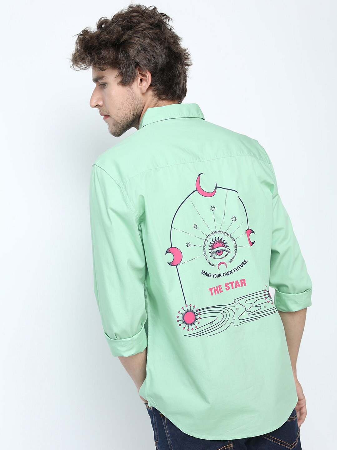 HIGHLANDER Men Mint Green Slim Fit Cotton Casual Shirt