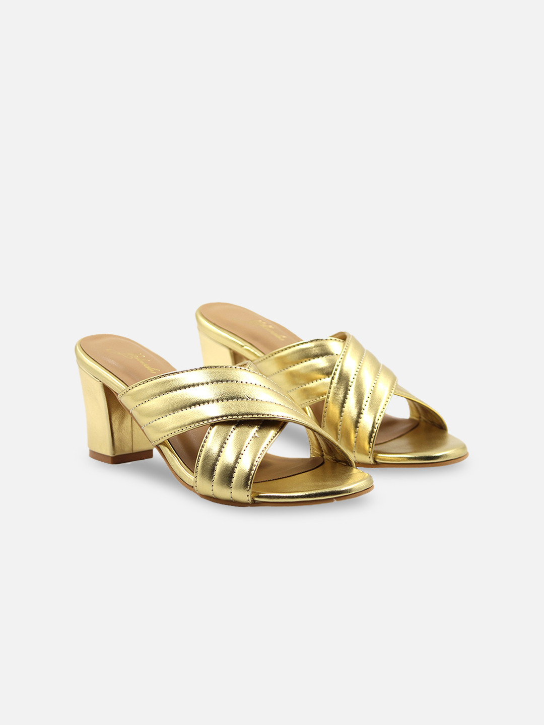 yellowsoles Gold-Toned Block Mules