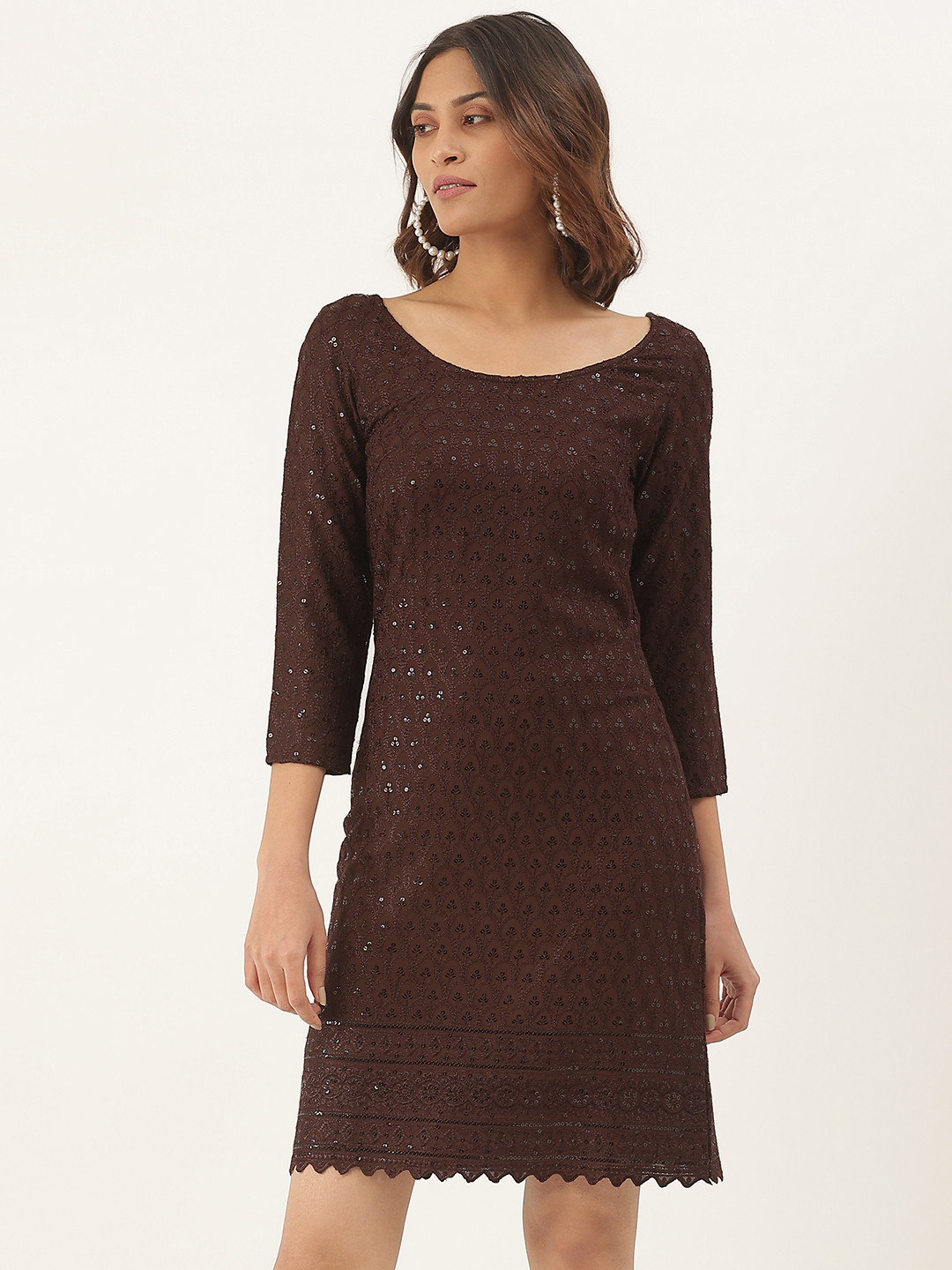 BRINNS Brown Embellished A-Line Dress
