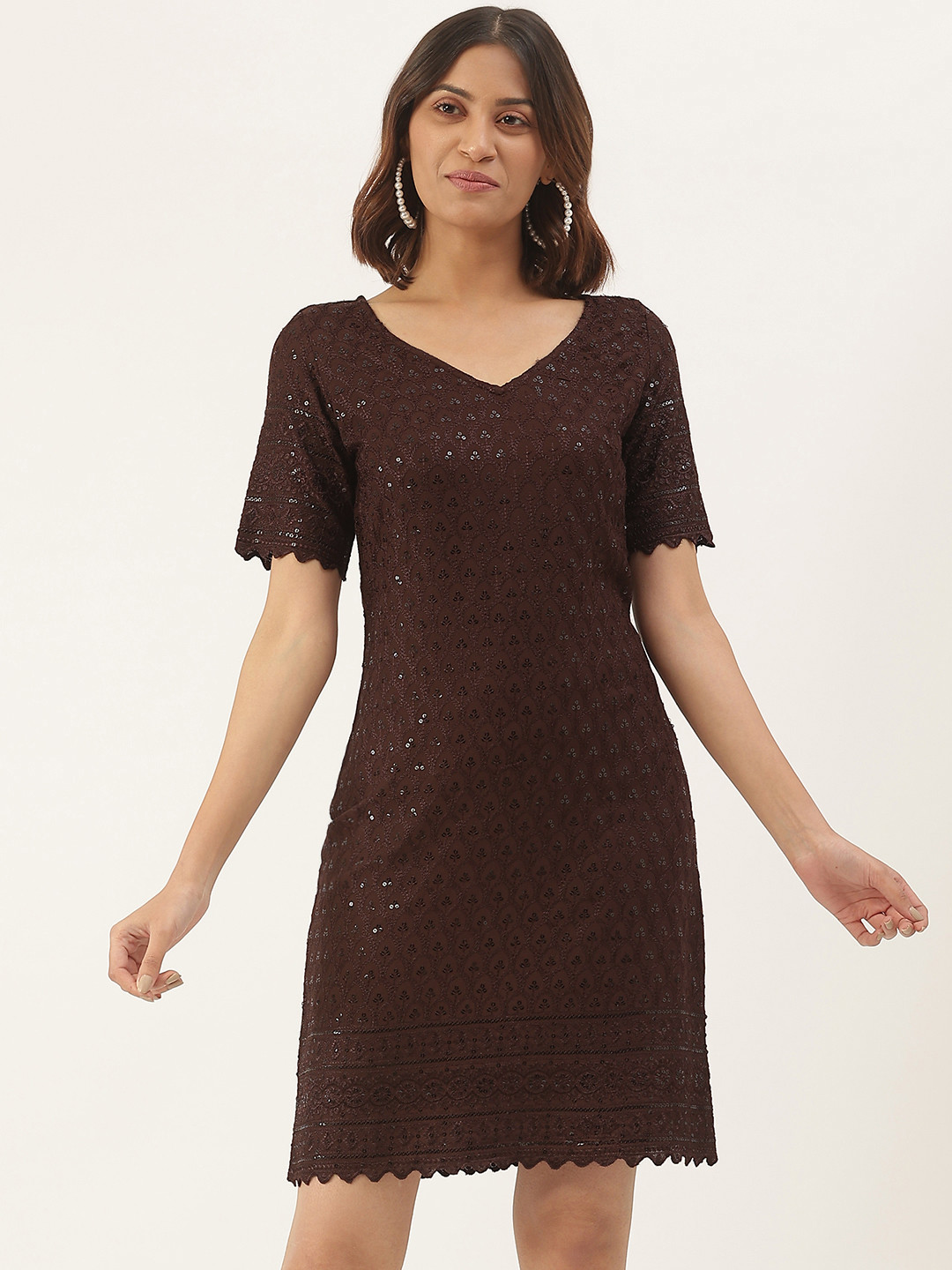 BRINNS Brown Embellished A-Line Dress