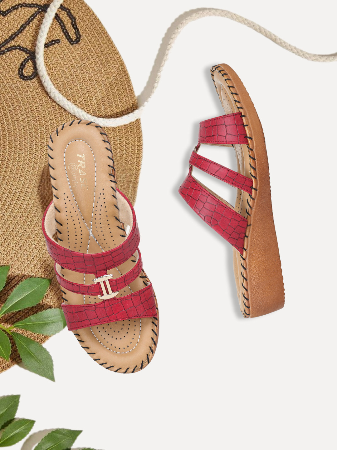 TRASE Red & Beige Comfort Flats