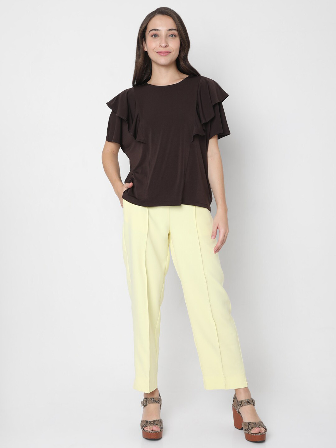 Vero Moda Coffee Brown Ruffles Top