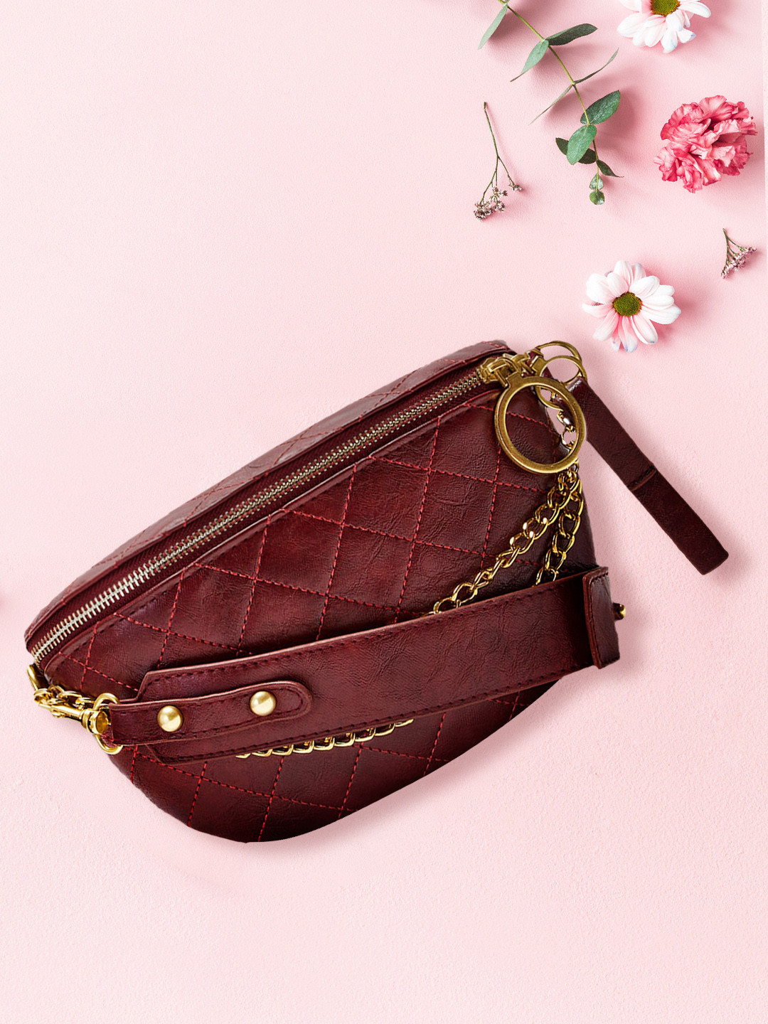 VISMIINTREND Maroon PU Structured Sling Bag with Quilted
