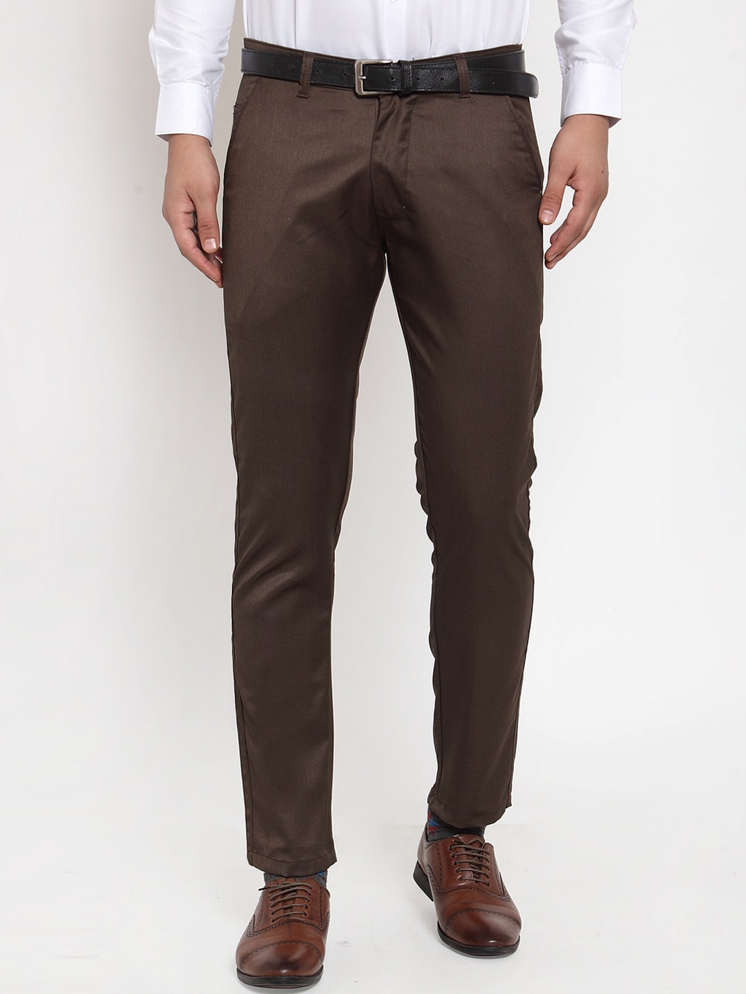 JAINISH Men Coffee Brown Smart Slim Fit Easy Wash Cotton Trousers