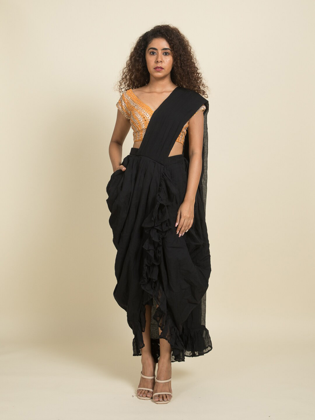 Suta Black Pure Cotton Ready to Wear Saree