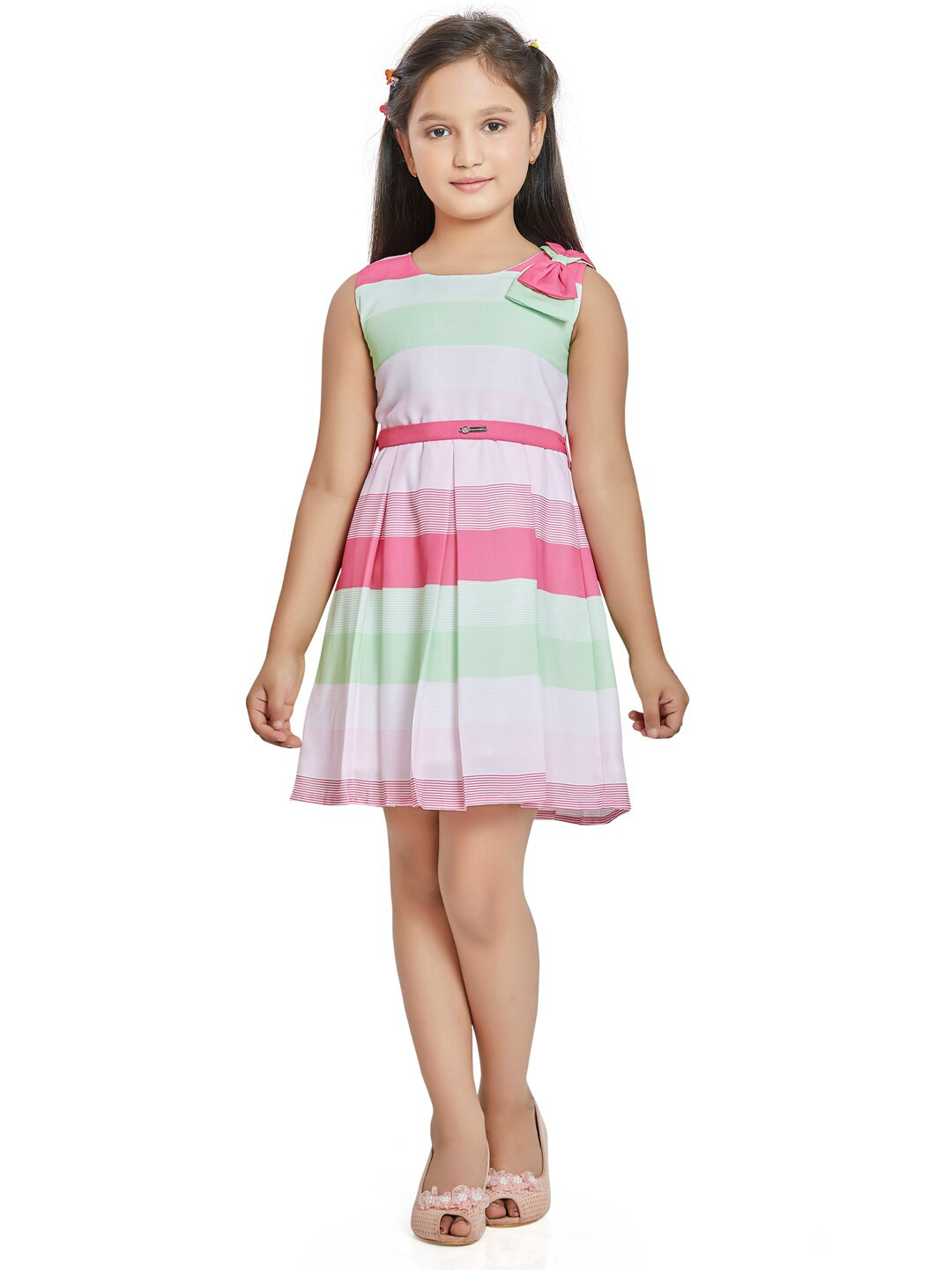 Peppermint Girls Pink & Green Striped Dress