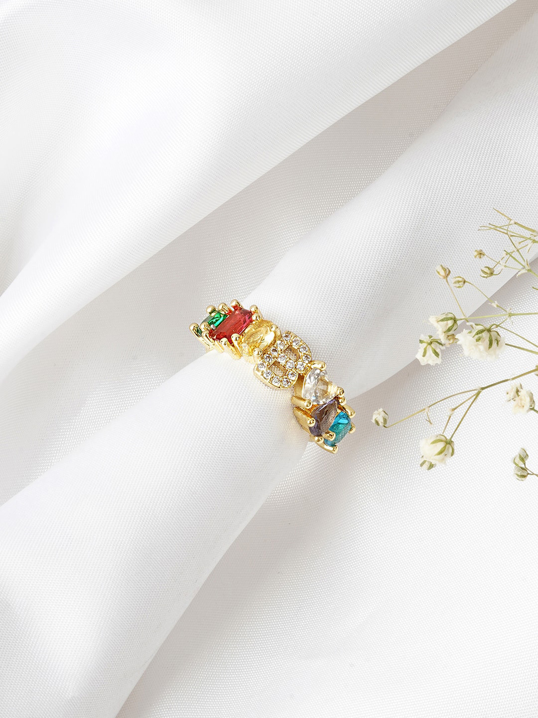JOKER & WITCH Gold-Toned & White Rhinestone-Studded Alphabet B Finger Ring