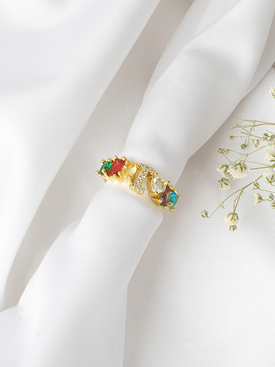 JOKER & WITCH Gold-Toned & White Rhinestone-Studded Finger Ring