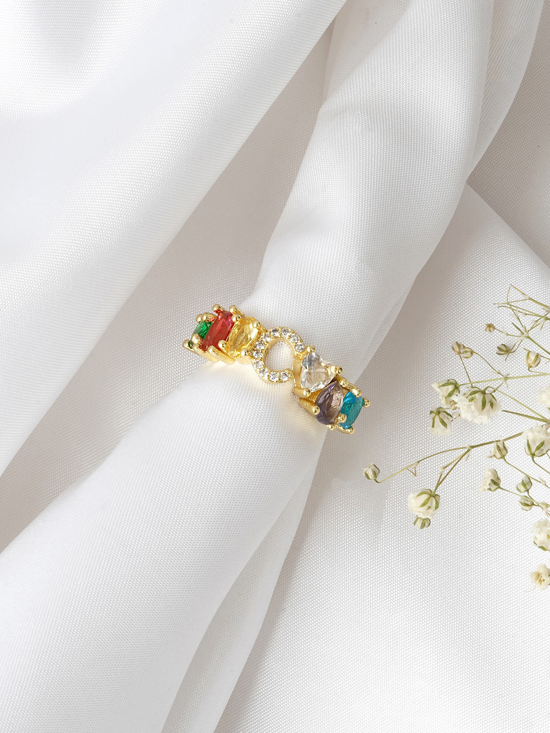 JOKER & WITCH Women Gold-Toned & Red Rhinestone-Studded Alphabet C Finger Ring