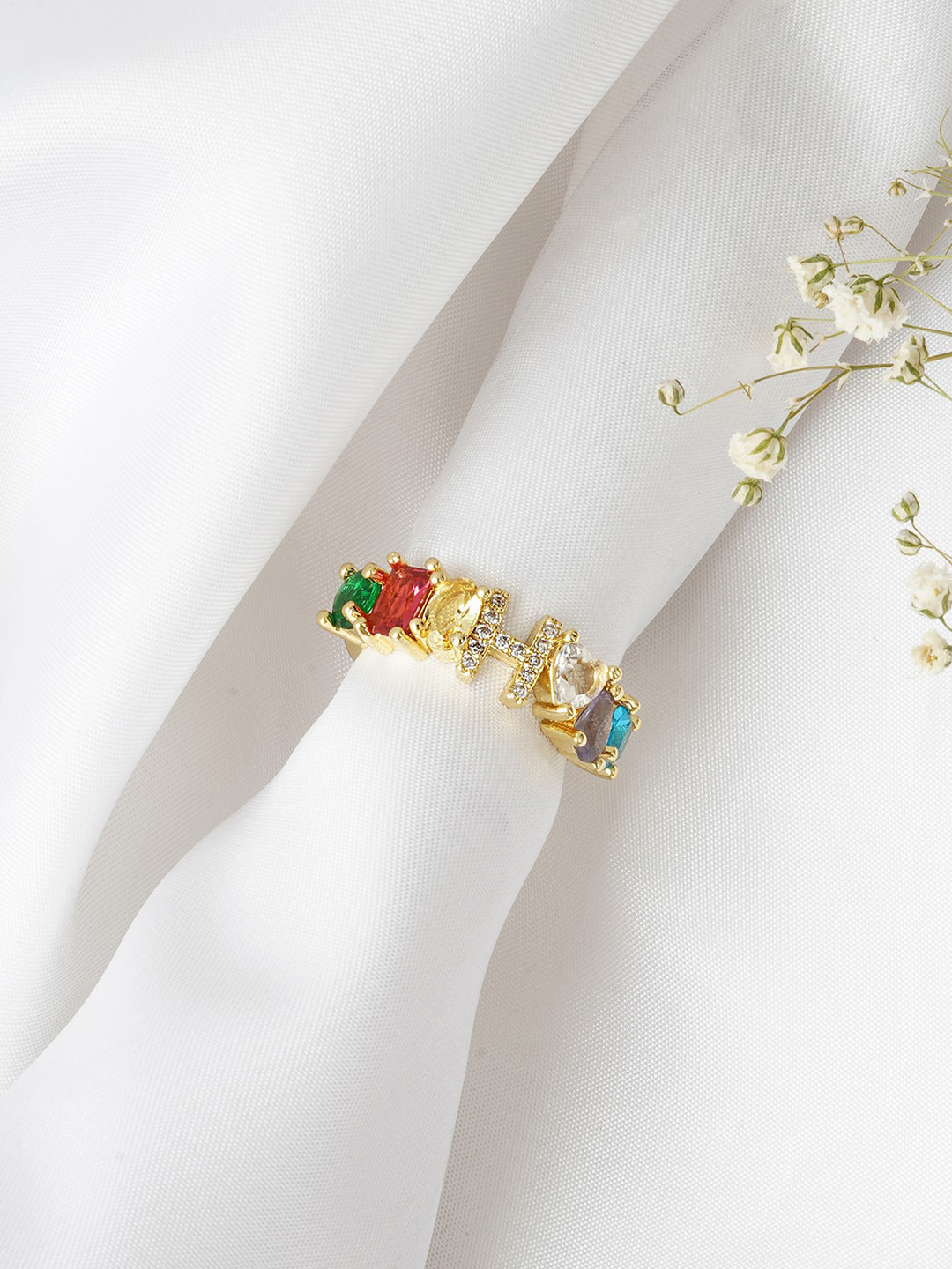 JOKER & WITCH Gold-Toned & White Stone Studded Alphabet H Finger Ring