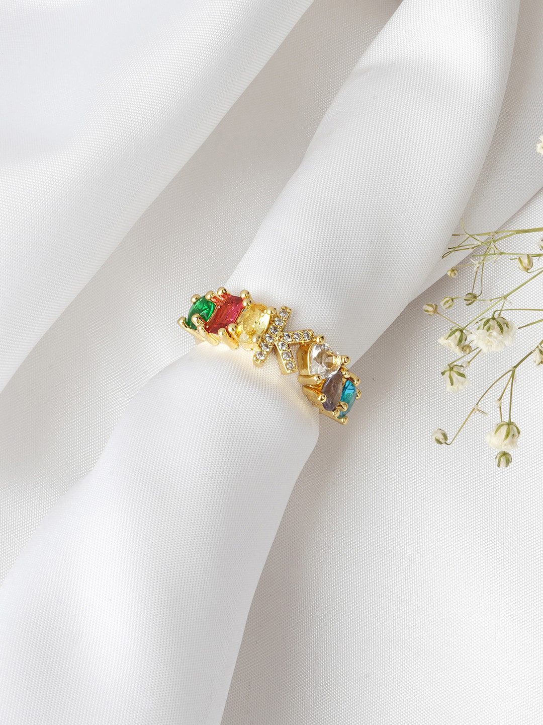 JOKER & WITCH Gold-Toned & White Rhinestone-Studded Alphabet K Finger Ring