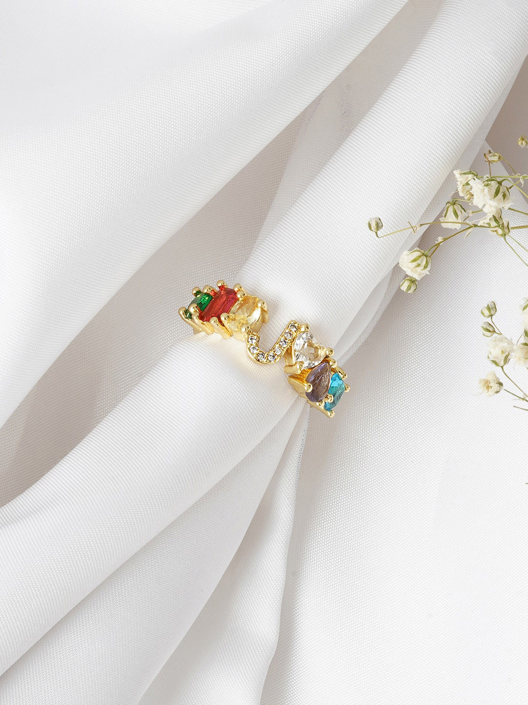 JOKER & WITCH Gold-Toned & White Rhinestone Studded Finger Ring