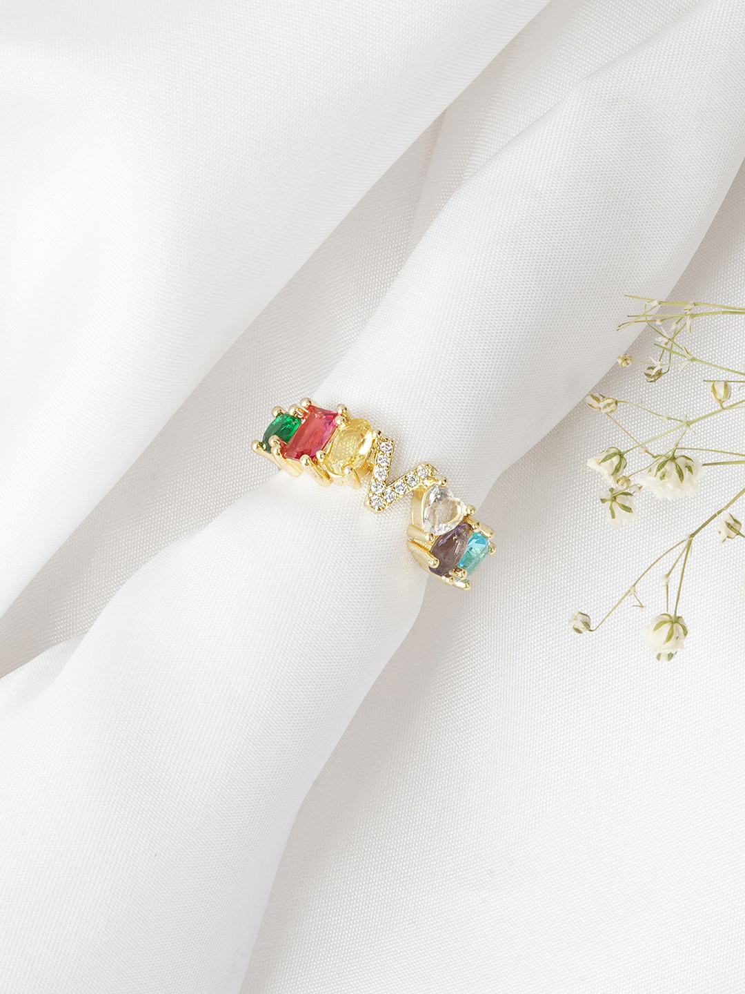 JOKER & WITCH Gold-Toned & White Rhinestone-Studded Finger Ring