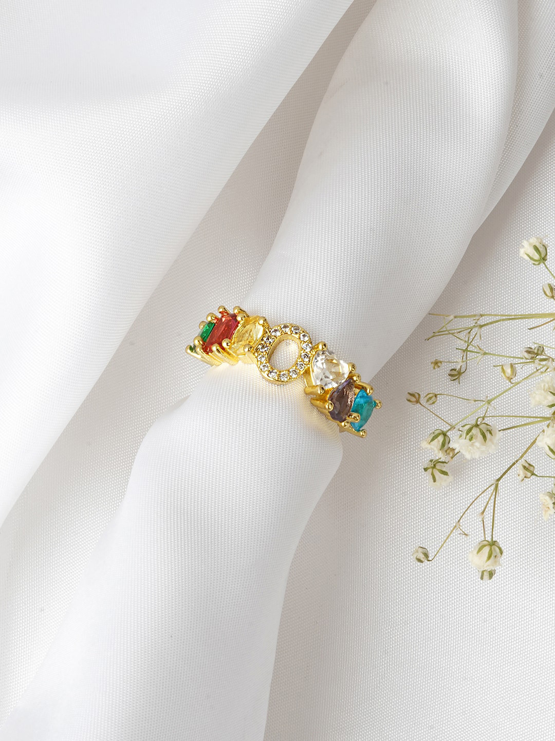 JOKER & WITCH Women Gold-Toned & White Rhinestone-Studded Alphabet O Finger Ring